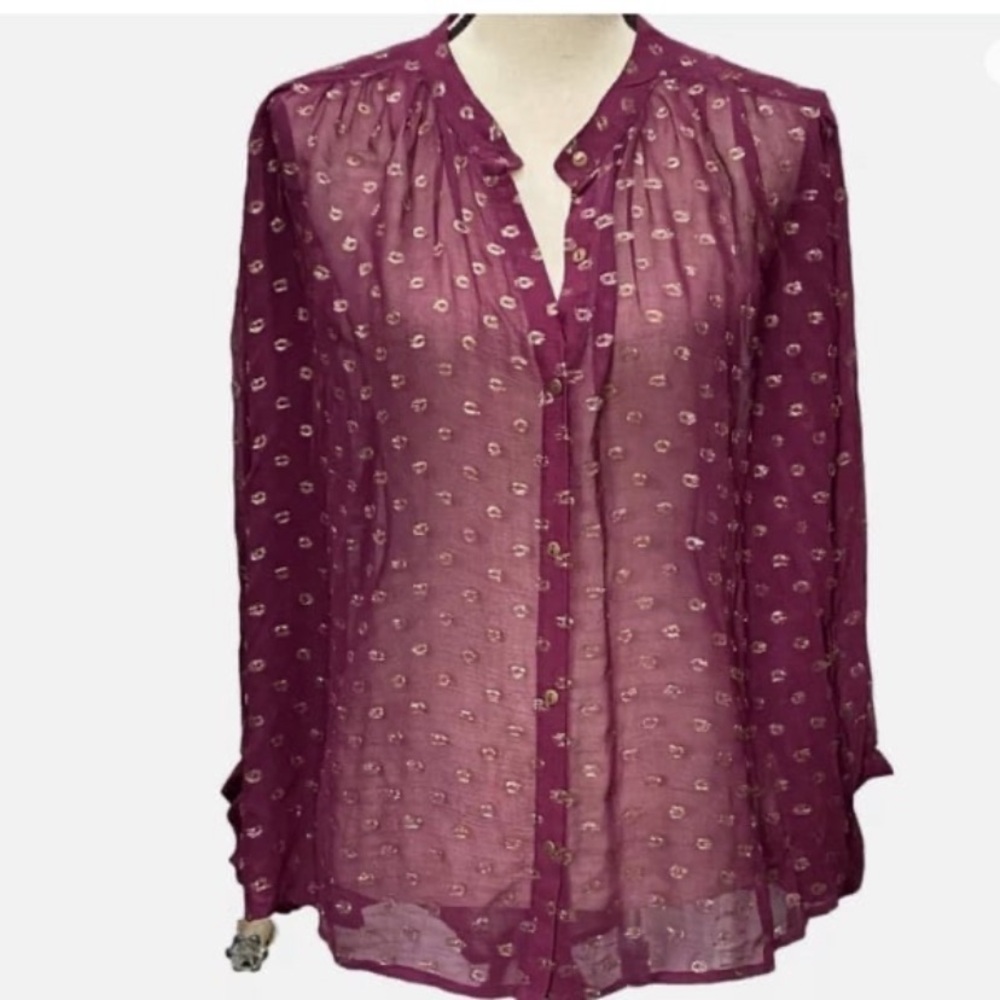 Anthropologie Moulinette Soeurs
Allegra Foil Printed Button Up Sheer Blouse M